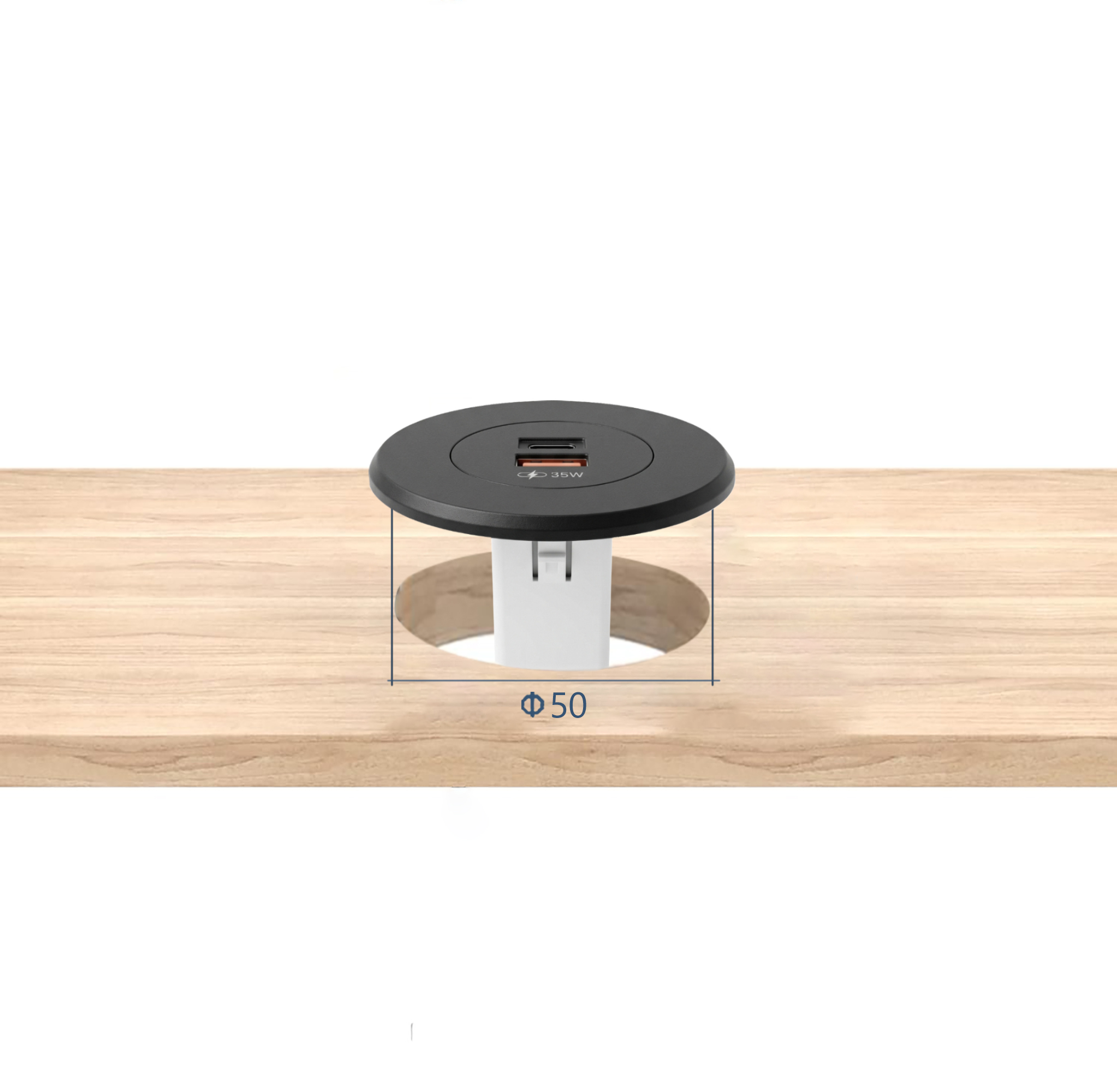 MX Classic Slim In-Desk USB-A & USB-C Fast Charger 35W | Flush Mount | 70mm Cap / 50mm Cutout