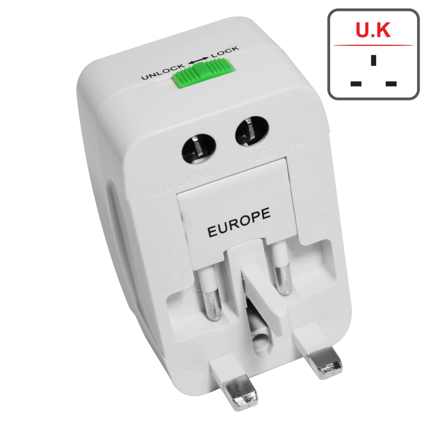 MX Universal Travel Adaptor with Build in USB Charger Port with 250V, Surge/Spike Protected Electrical Plug White (Pack of 2)