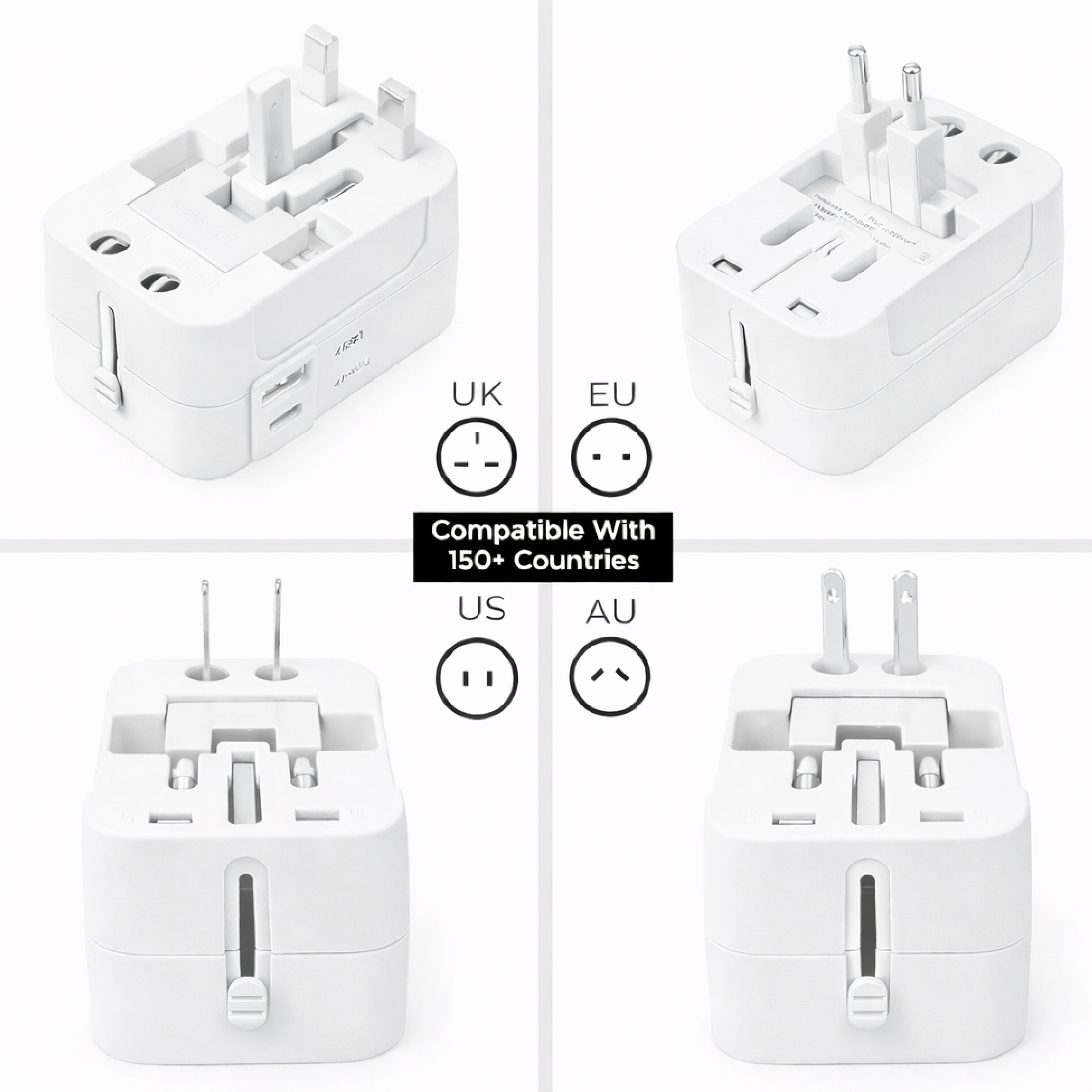 MX Universal Travel Adapter, Worldwide All over 150 International Countries with LED & Child Safety Shutter-Universal Socket Compatible in UK, Europe, USA, Australia, China, Japan & Thailand (White & Black)