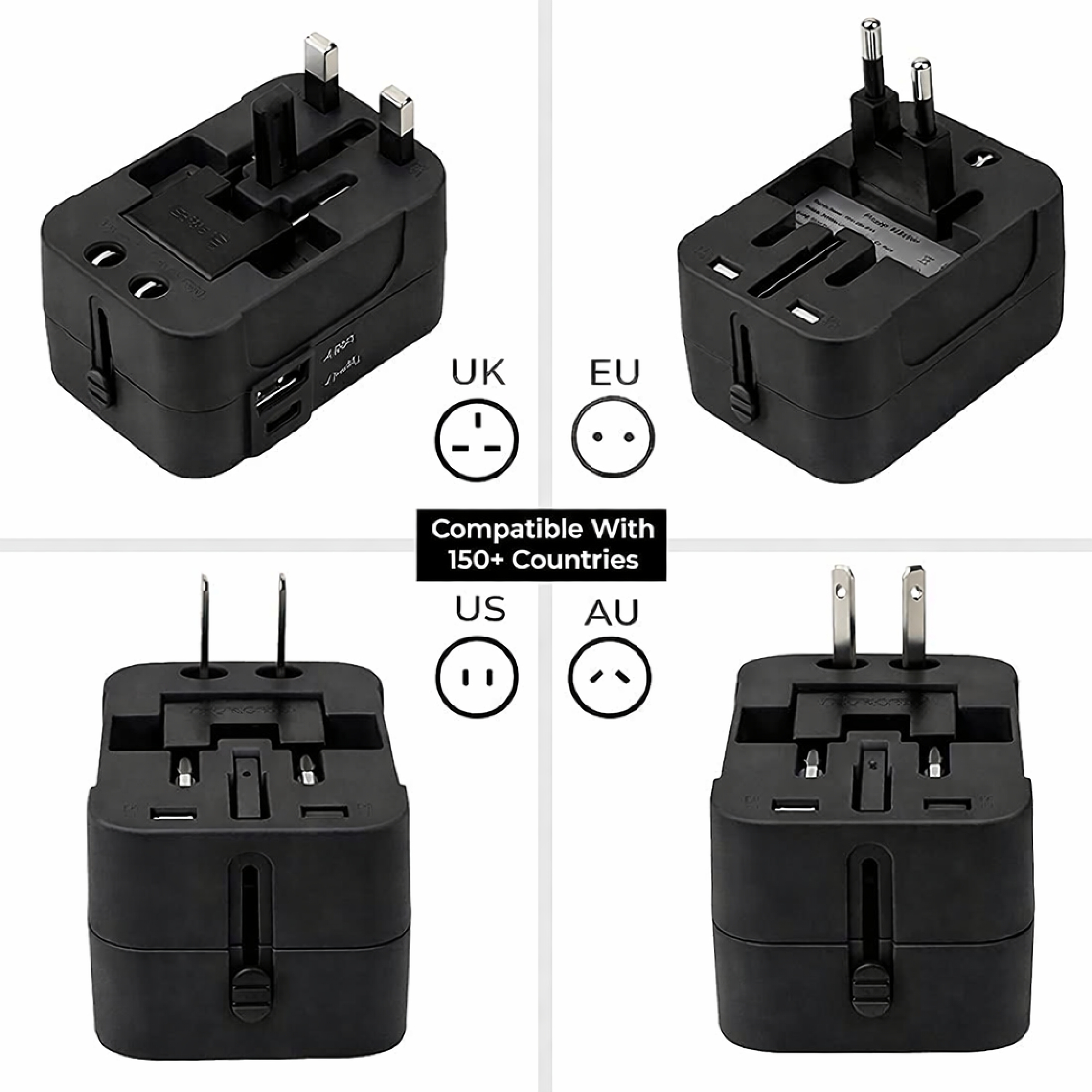 MX Universal Travel Adapter, Worldwide All over 150 International Countries with LED & Child Safety Shutter-Universal Socket Compatible in UK, Europe, USA, Australia, China, Japan & Thailand (Black)