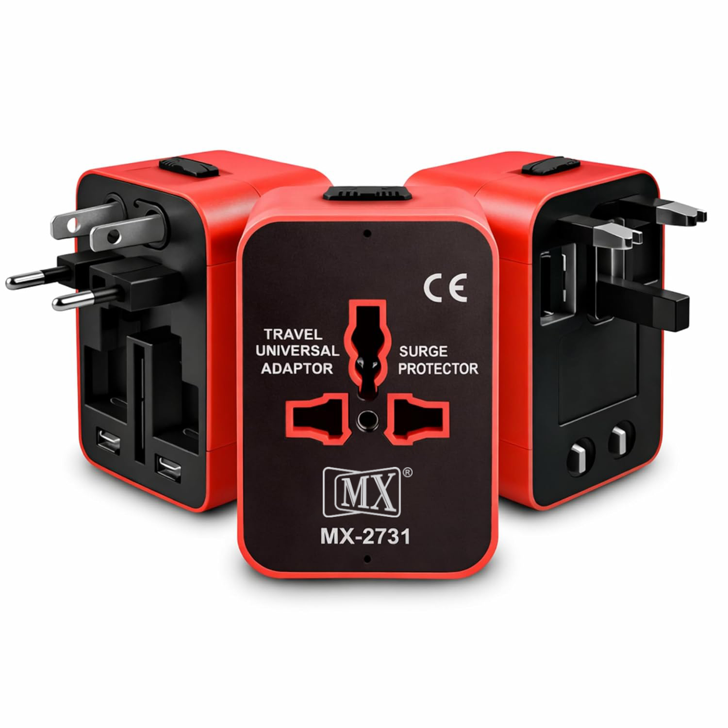 MX Universal Travel Adapter, Worldwide All over 150 International Countries with LED & Child Safety Shutter-Universal Socket Compatible in UK, Europe, USA, Australia, China, Japan & Thailand (Red)