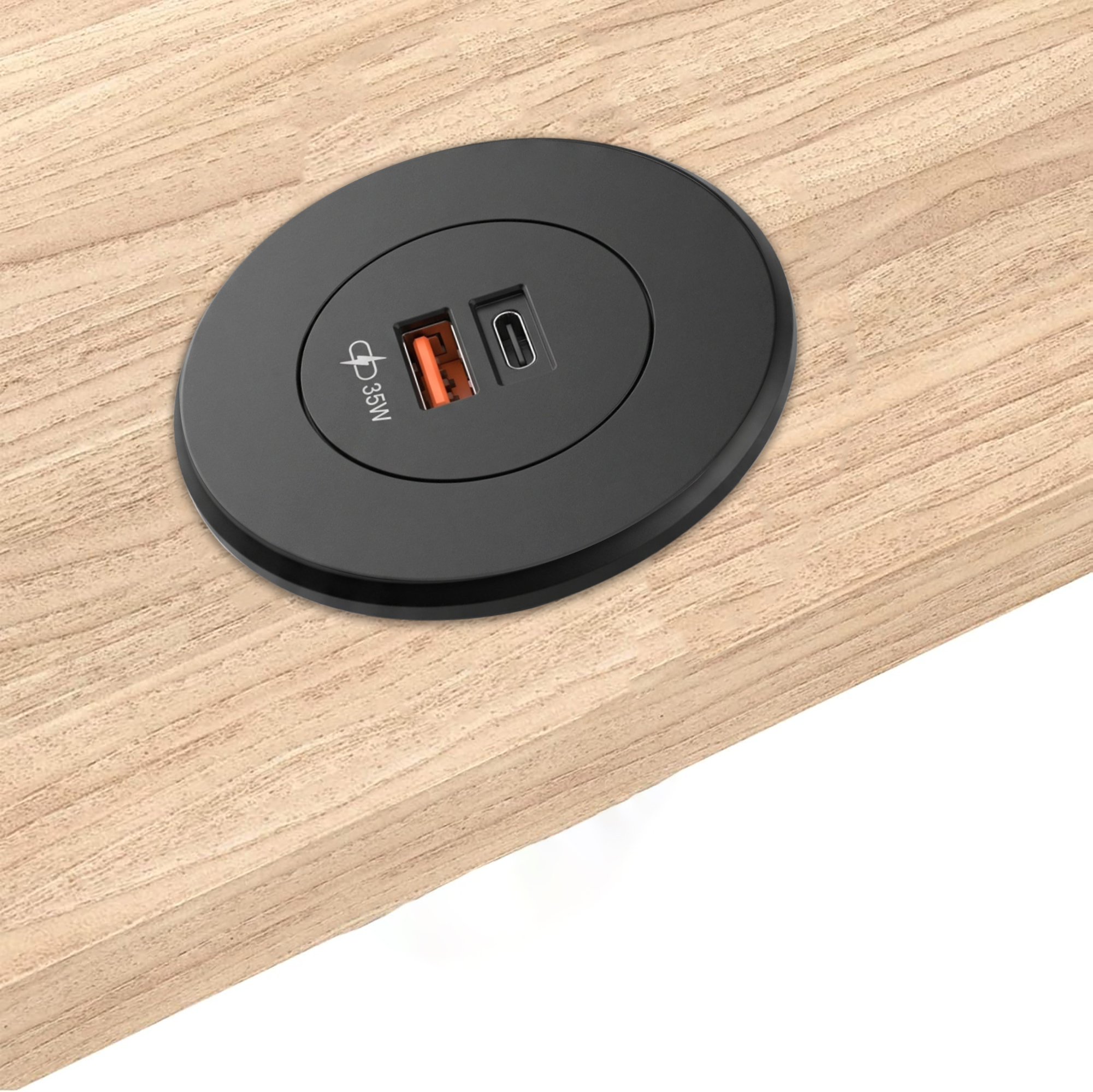 MX Classic Slim In-Desk USB-A & USB-C Fast Charger 35W | Flush Mount | 70mm Cap / 50mm Cutout