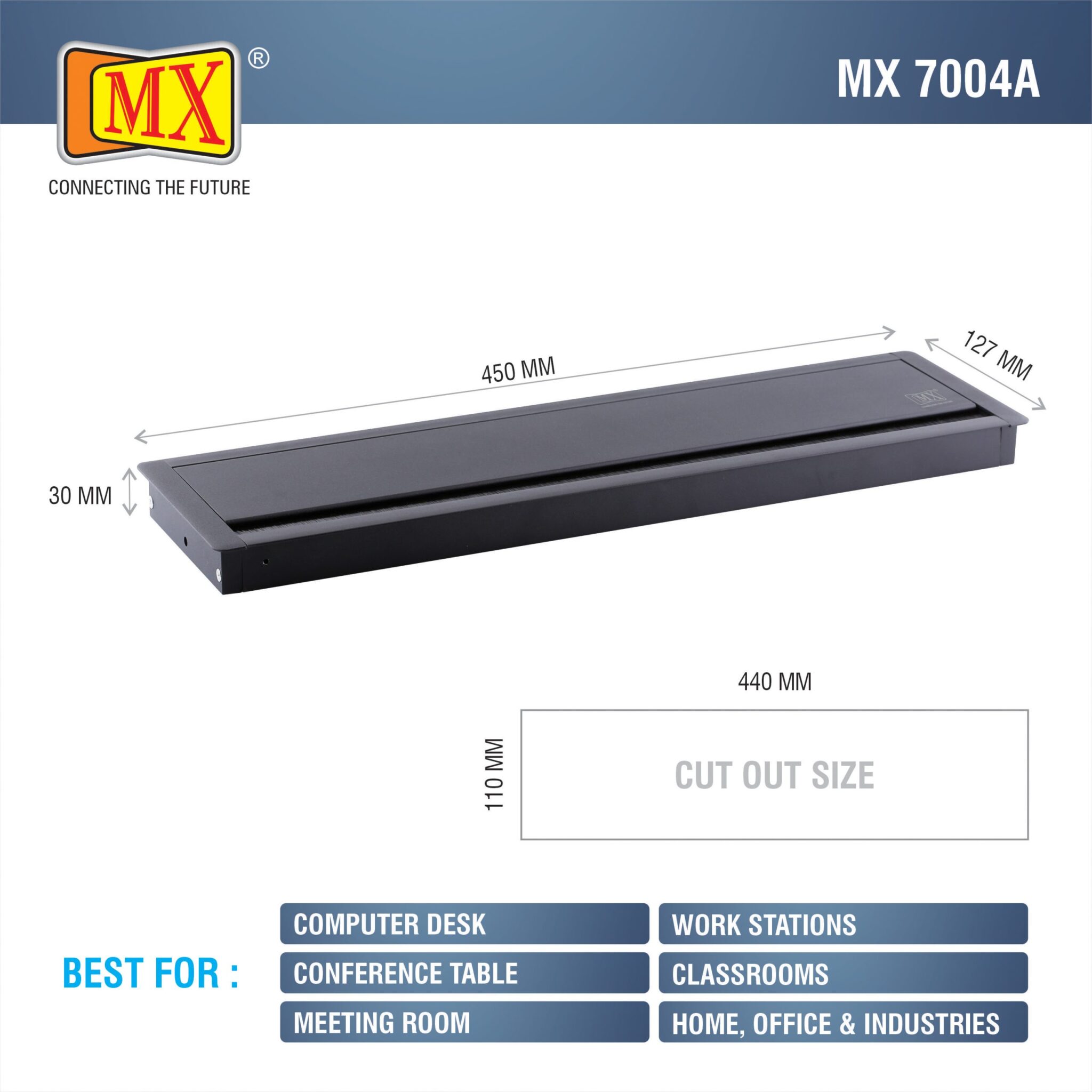 MX Aluminum Alloy Access Flap: Your Ultimate Desk Organizer for Effortless Cable Management and Workspace Tidiness  (450X127X30 MM Cut Out Size -440X110 MM)  (Black)