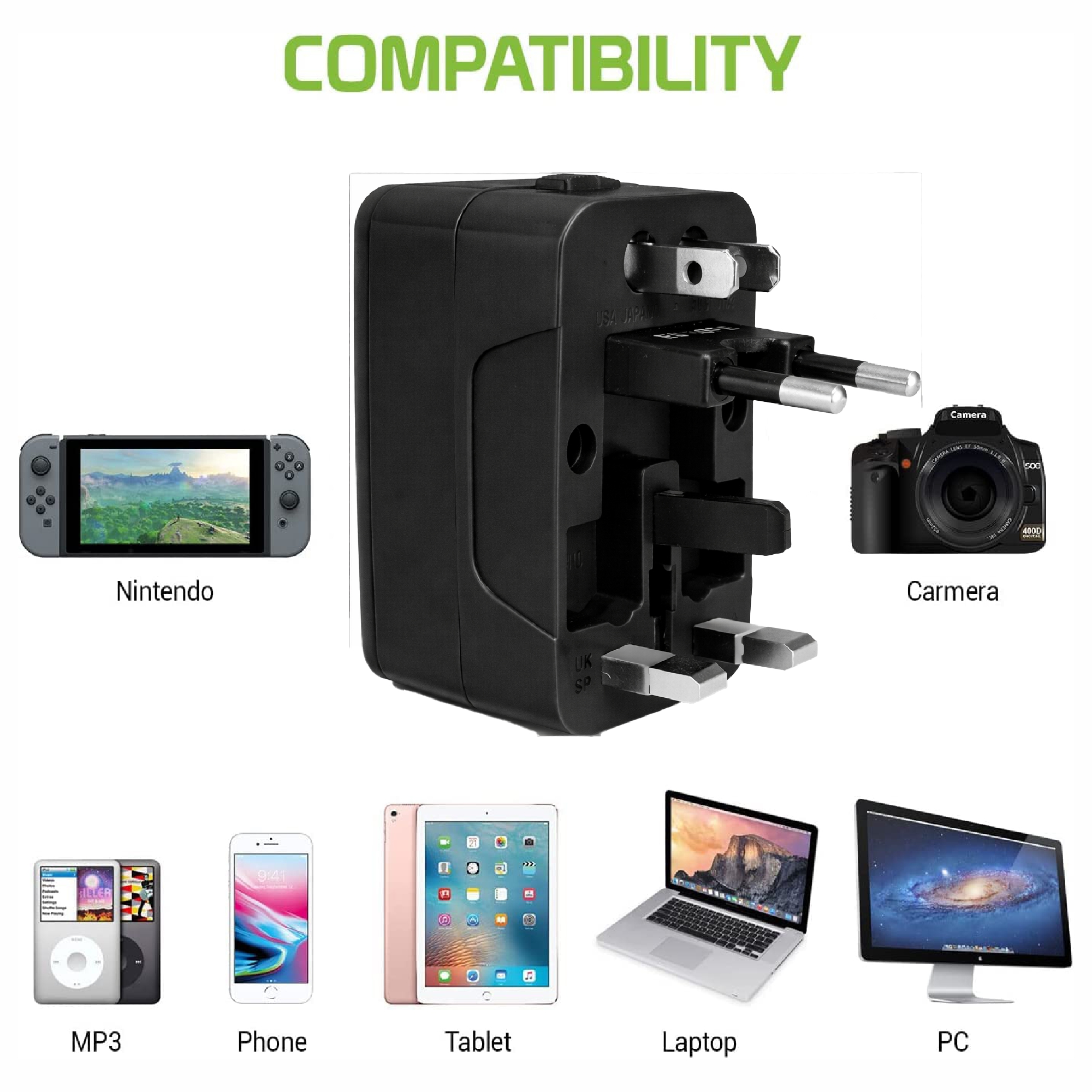 MX Universal Travel Adapter, Worldwide All over 150 International Countries with LED & Child Safety Shutter-Universal Socket Compatible in UK, Europe, USA, Australia, China, Japan & Thailand (Black)